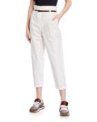 Crinkled Cotton Paperbag Pants With Mini Western Belt