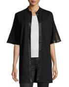 Studded Jacket With Faux-leather Trim, Black