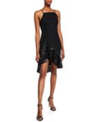 Sleeveless Crepe & Sequin High-low Dress With Ruffle Hem
