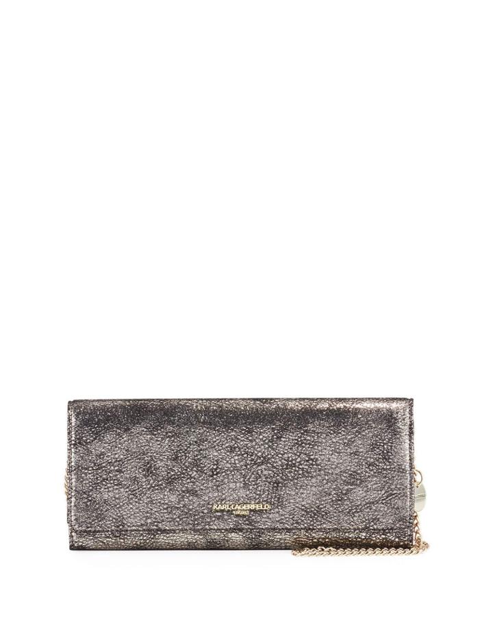 Viola Crackled Metallic Clutch Bag