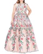 Plus Size Floral Cap-sleeve Ball Gown