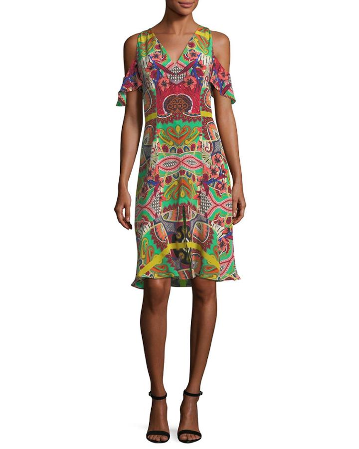 Tropical Paisley Cold-shoulder Dress