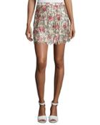 Jaliz Floral Silk Fringe Miniskirt,