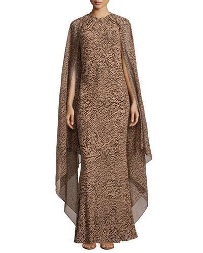 Georgette Bias Cape-sleeve Gown