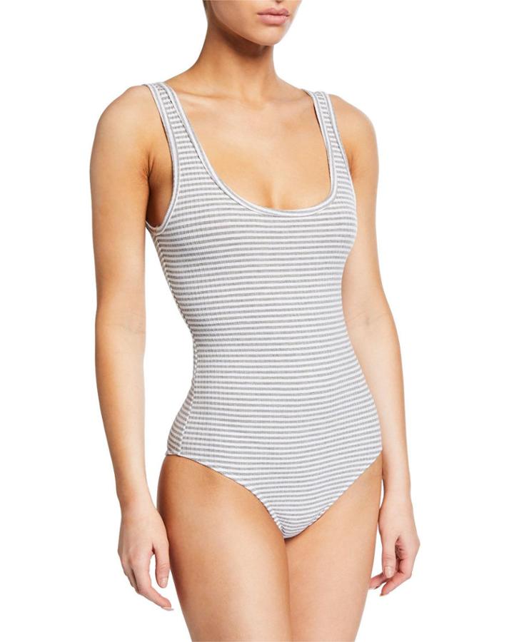 Striped Sleeveless Scoop-neck Bodysuit