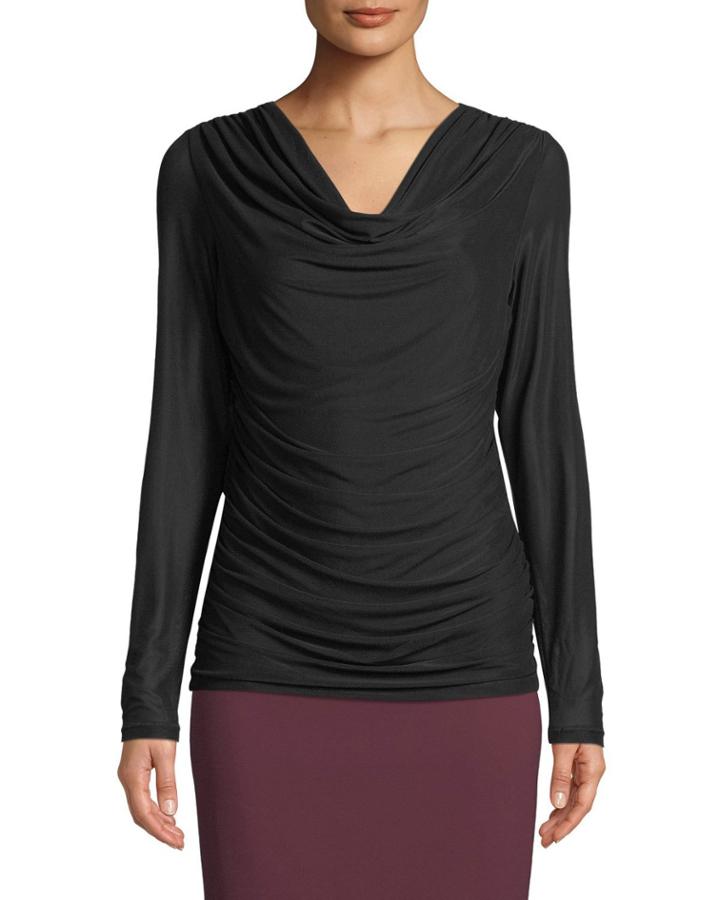 Front-drape Mesh Long-sleeve Tee