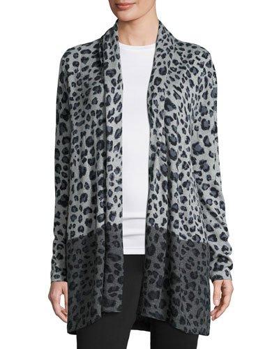 Long-sleeve Open-front Cardigan, Dark Gray/animal
