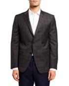 Men's Check Wool Sport Coat, Grey