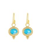 18k Provence Pav&eacute; Oval Dangle & Drop Earrings With Turquoise/moonstone Doublet