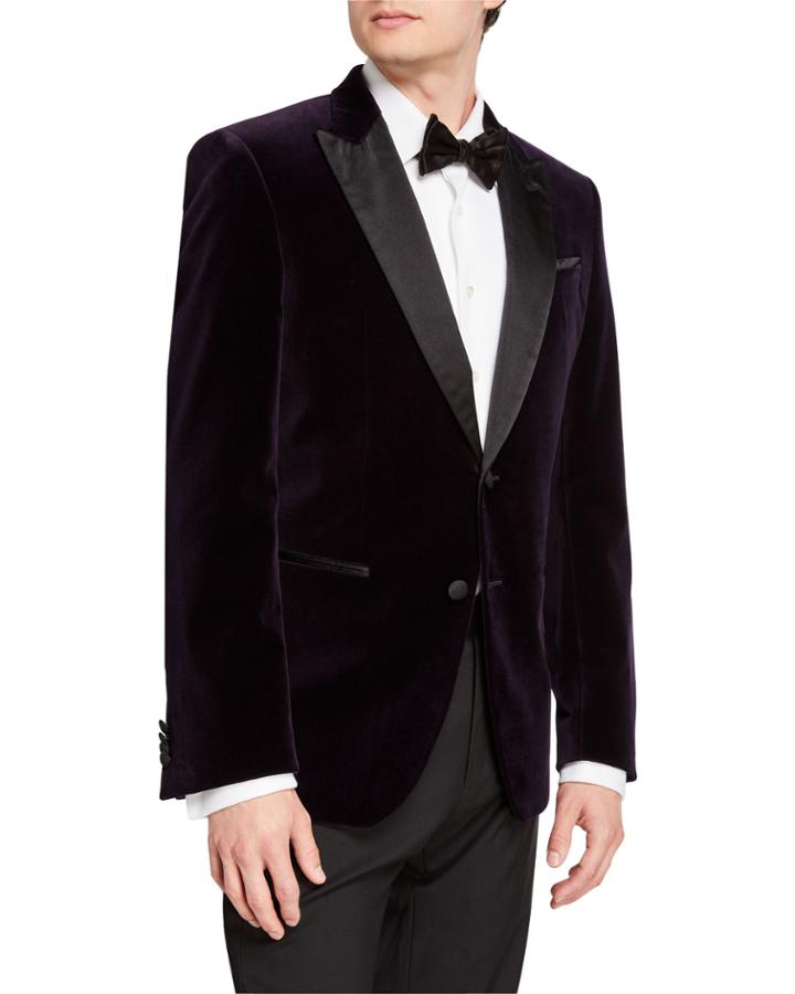 Men's Slim-fit Velvet Dinner Jacket, Purple