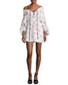 Olympia Blouson-sleeve Embroidered Cotton Dress