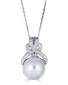 Classic 14k White Gold Diamond-knot Pearl Pendant Necklace