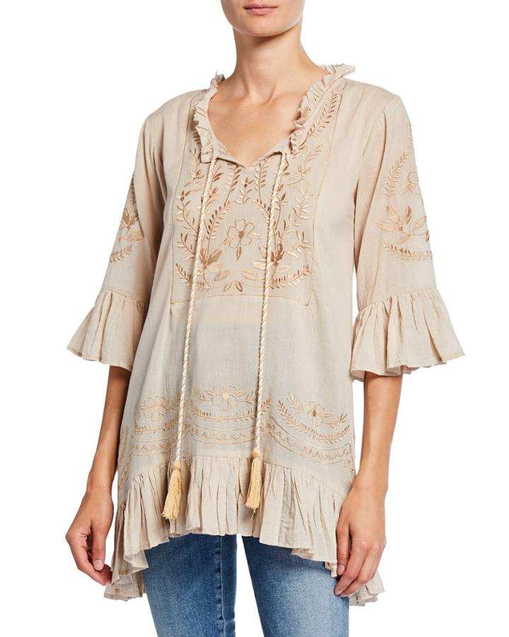 Hacienda Lynda Embroidered Tassel Tie Tunic