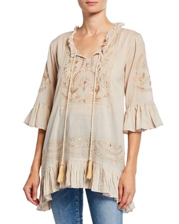 Hacienda Lynda Embroidered Tassel Tie Tunic