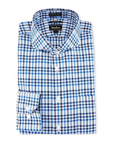 Trim-fit Non-iron Check Dress Shirt, Blue/multi
