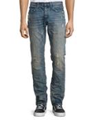 Distressed Straight-leg Sanded Denim Jeans, Blue