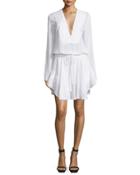 Danielle Long-sleeve Silk Drawstring Dress, White