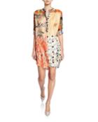Madame Mix Calendar-print Button-placket Silk Twill Dress