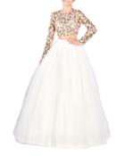 Two-piece Long-sleeve Crop Top & Tulle Skirt Ball Gown