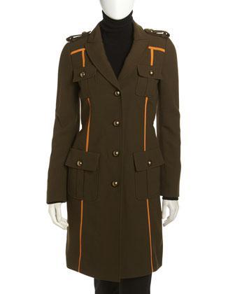 Moschino Cheap & Chic Long Military Jacket, Olive