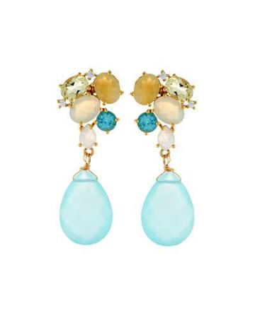 Mixed-gemstone Cluster Drop Earrings,