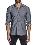 Men's Semi-fitted Tonal Pattern Long-sleeve Woven