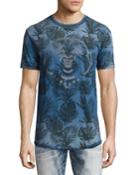 Buddha Tropical Palm-print T-shirt, Indigo