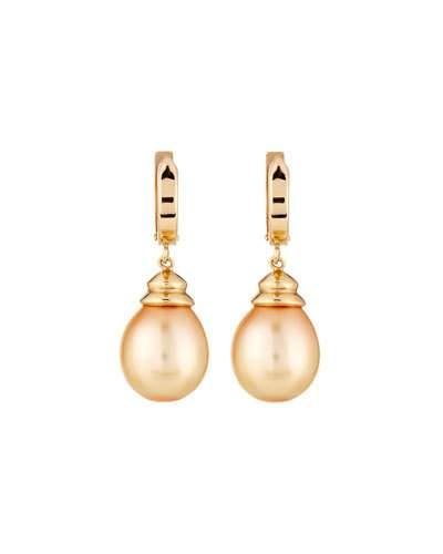 Golden South Sea Pearl Drop Earrings In 14k Yellow Gold