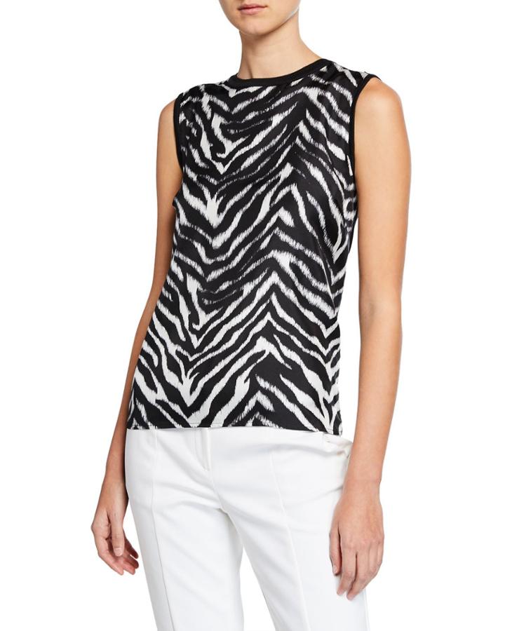 Zebra-front Knit Pullover Top