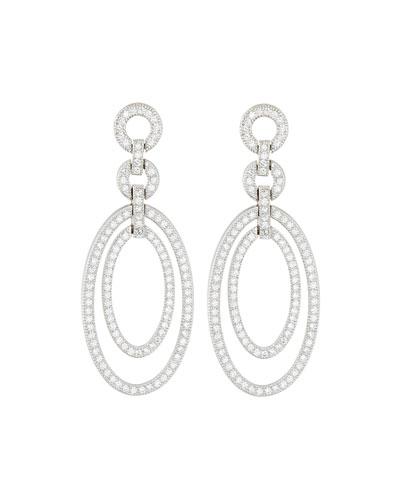 Pave Cz Crystal Open Oval Triple-drop Earrings