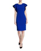 Jewel-neck Ruffle-sleeve Tipped Dress