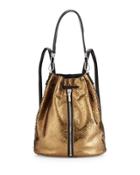 Cynnie Embossed Leather Drawstring Backpack, Bronze