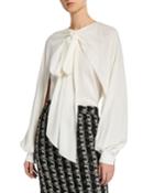 Bow-neck Open-sleeve Blouse