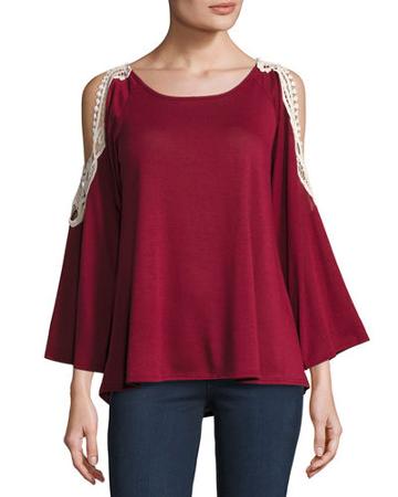 Cold-shoulder Crochet-trim Top
