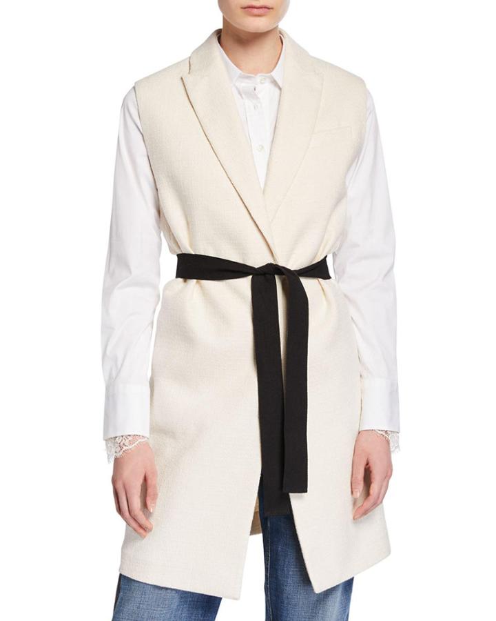 Sleeveless Button-front Tie-front Blazer