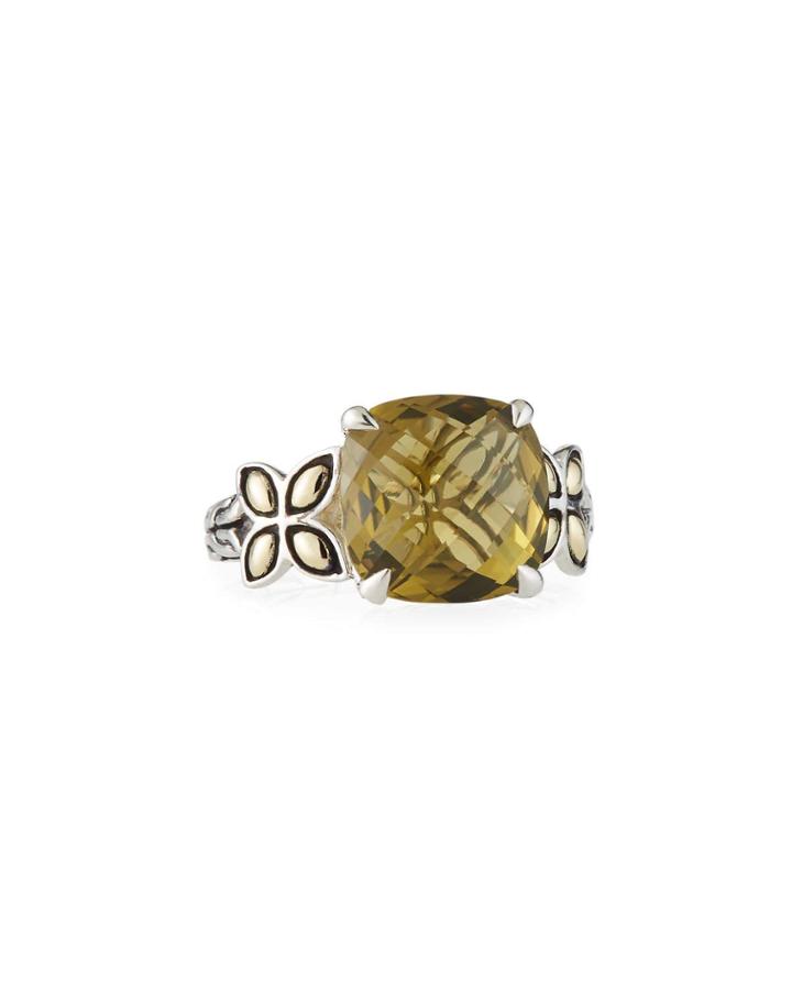 Kawung Olive Quartz Square Ring,