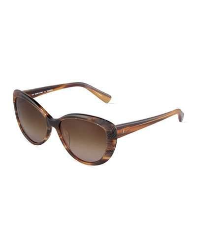 Cat-eye Tortoise Plastic Sunglasses, Beige Horn