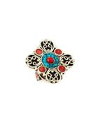 Coral & Turquoise Adjustable Flower Ring