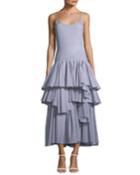 Sleeveless Tiered Ruffle Striped Cotton Tank Dress