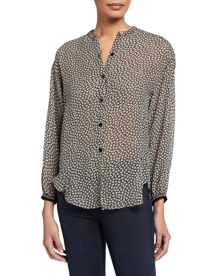 Printed Long Sleeve Button Down Top