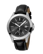 Men's 43mm Stainless Steel Date Sub-seconds Diver Watch With Leather Strap,