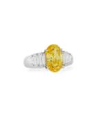 Oval Cz Cocktail Ring W/ Stepped Baguettes, Yellow,