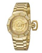 35mm Pave Crystal Yellow Golden Stainless Steel Bracelet Watch