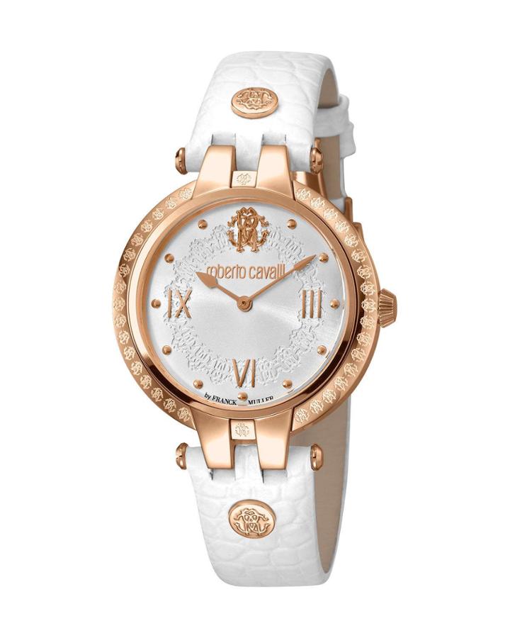 40mm Logo-bezel Watch W/ Leather Strap, Rose/white