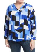 Geometric Print V-neck Blouse,