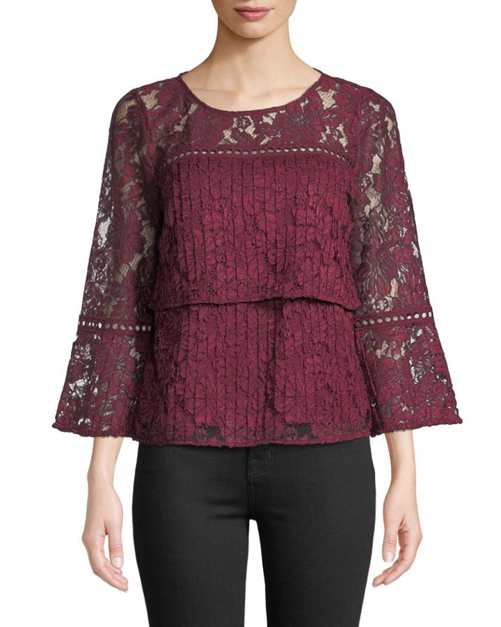 Tiered Lace Flare-sleeve Blouse