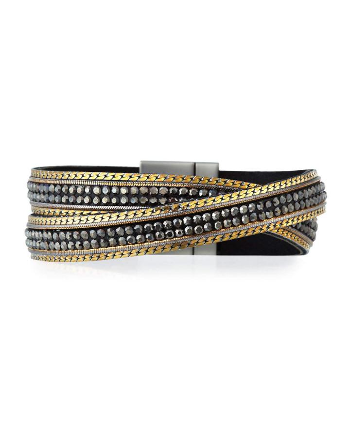 Hematite & Leather Crisscross Bracelet