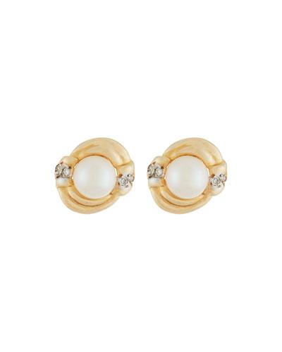 14k Pearl & Diamond Stud Earrings,