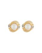 14k Pearl & Diamond Stud Earrings,