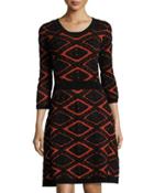 Geometric Jacquard 3/4-sleeve